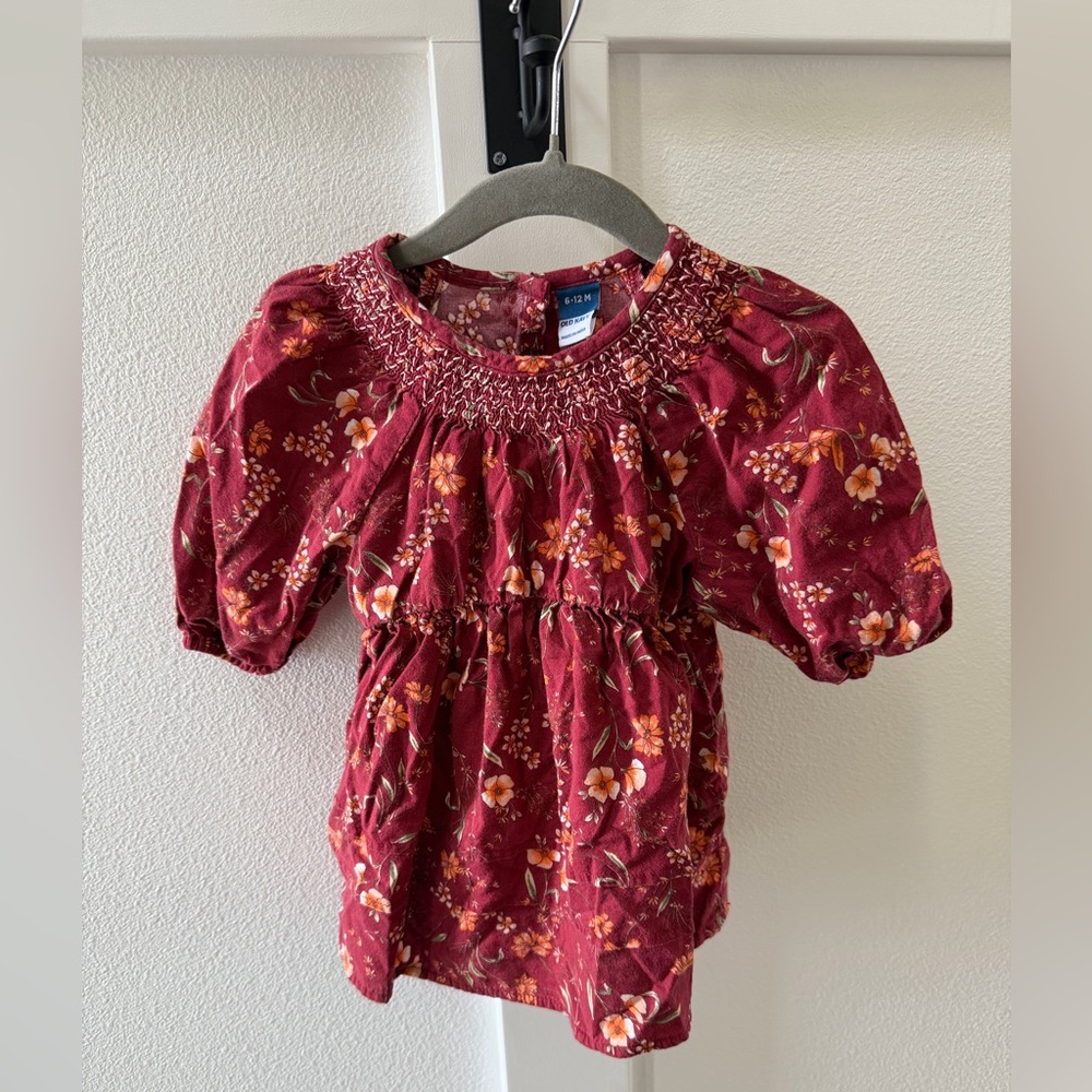 Old Navy Smocked Burgundy Floral Dress